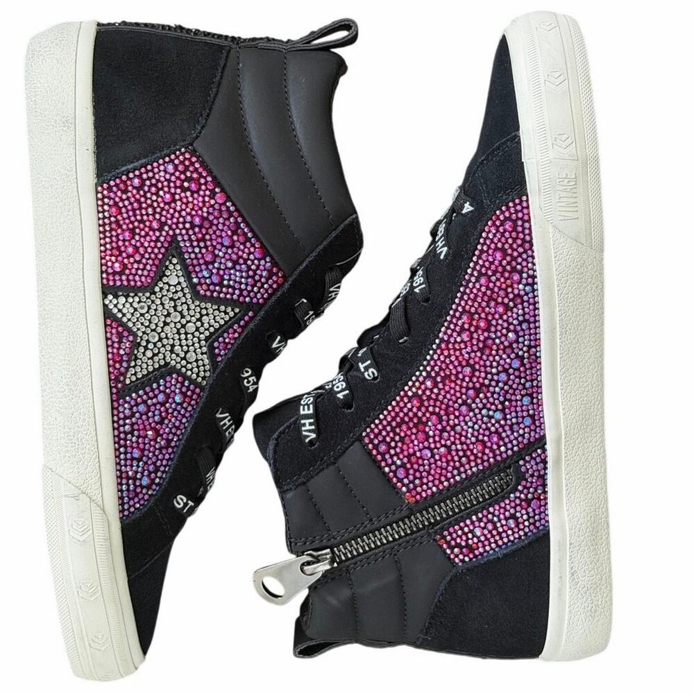Vintage Havana Lester High Top Sneakers Black Pink Rhinestone Star Women 6.5 NWT